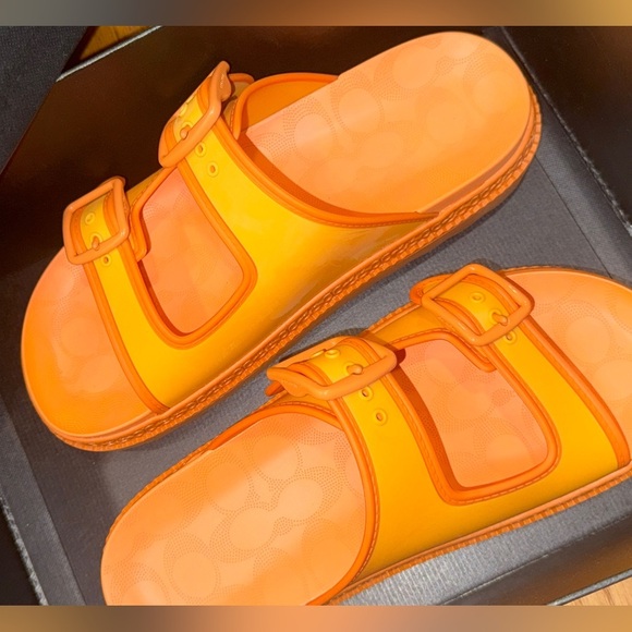 Coach Lainey Rubber Sandals Honeycomb Orange Size 9 NWT Bold,Bright,Statement - Picture 4 of 9